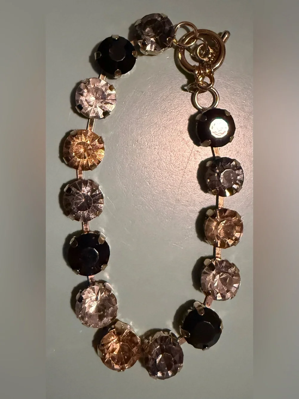 Gold-Tone Bracelet with Black, Gray, & Champagne Crystals